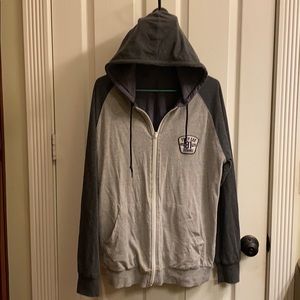 Reversible sweatshirt jacket.